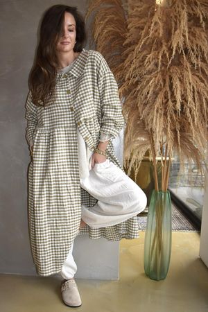 Annie Gingham Peter Pan Frock Coat Olive